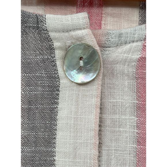 Habitat Linen Short Top Button Up Women XS Pink White Gray Stripe Long Sleeve Ne - Picture 5 of 13